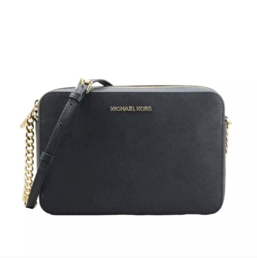 Michael Kors East West Leather Crossbody Bag Black with Gold Detail EUC